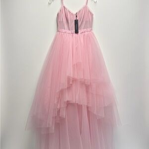 Blush Pink Tulle Tiered Ball Gown Maxi Dress